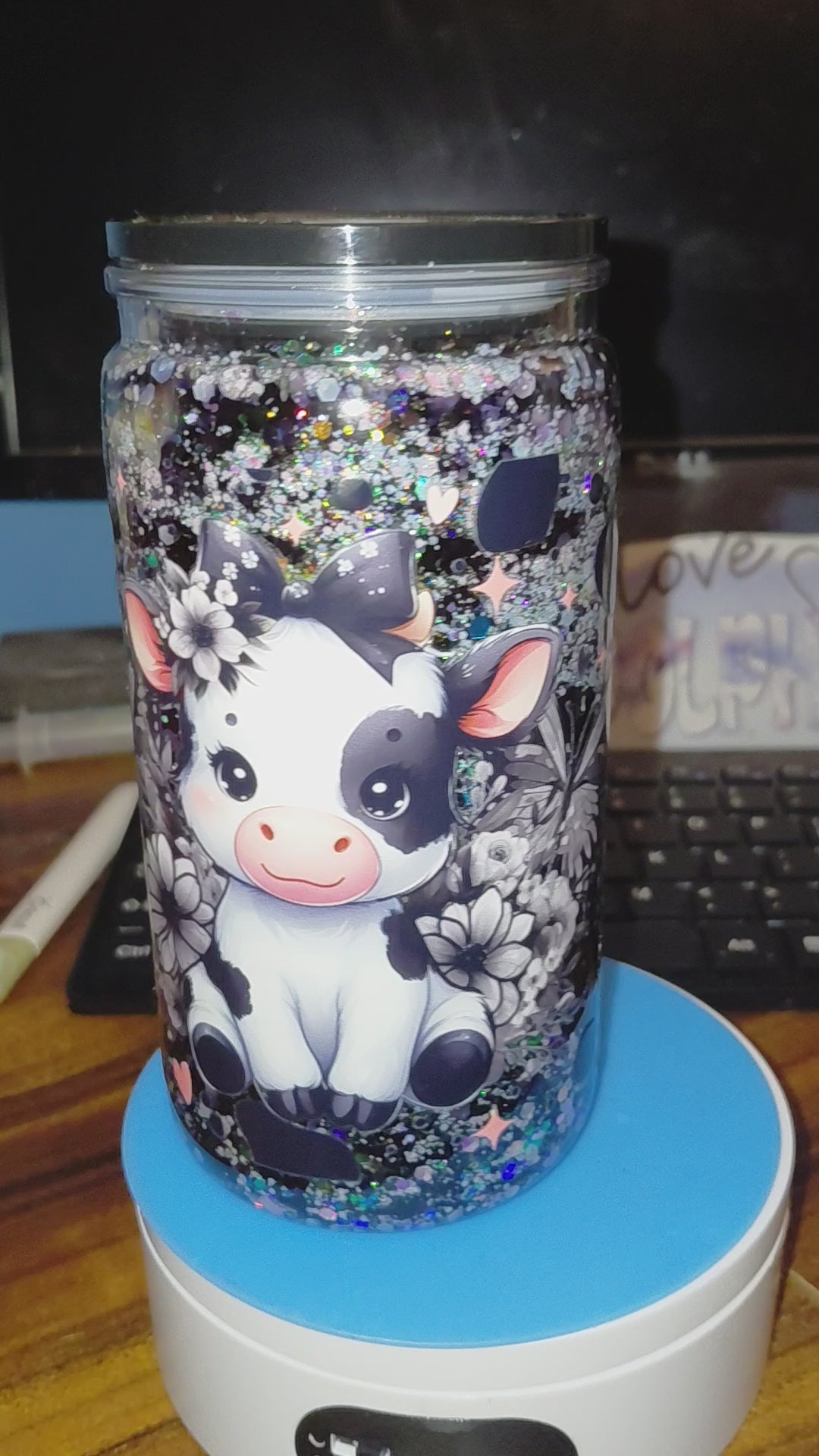 16oz cow clear and black lava