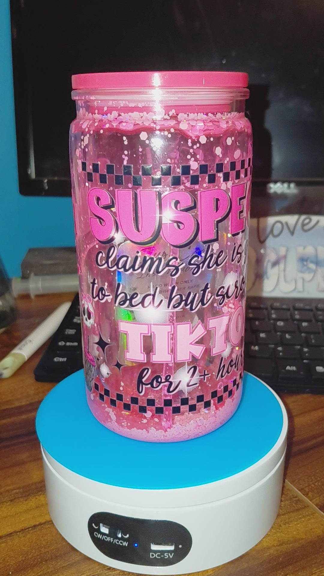 Pink honey drip snowglobe tumbler